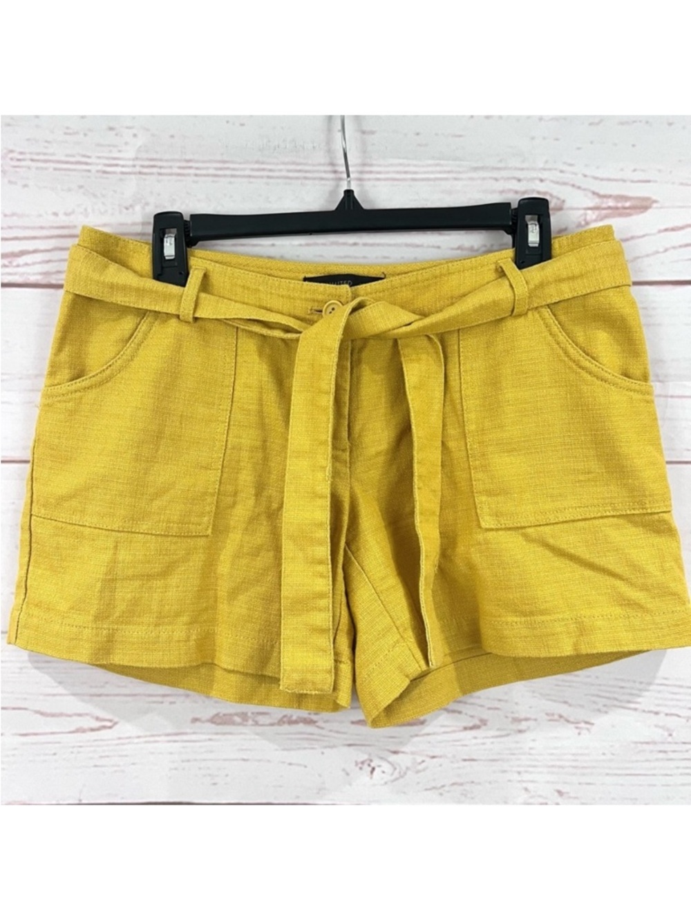 The Limited Sexy Drew Mustard Yellow Linen Cotton Blend Sash Belted Shorts